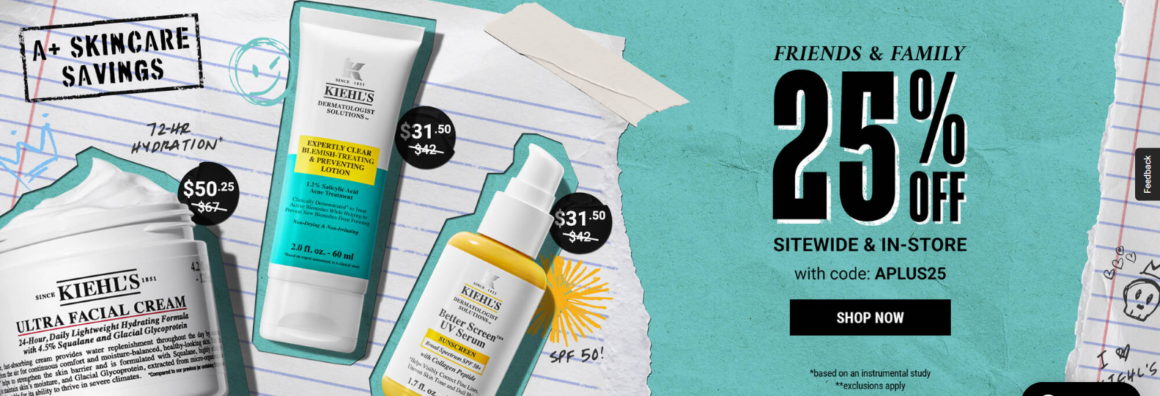 sale bannner kiehls friends and family