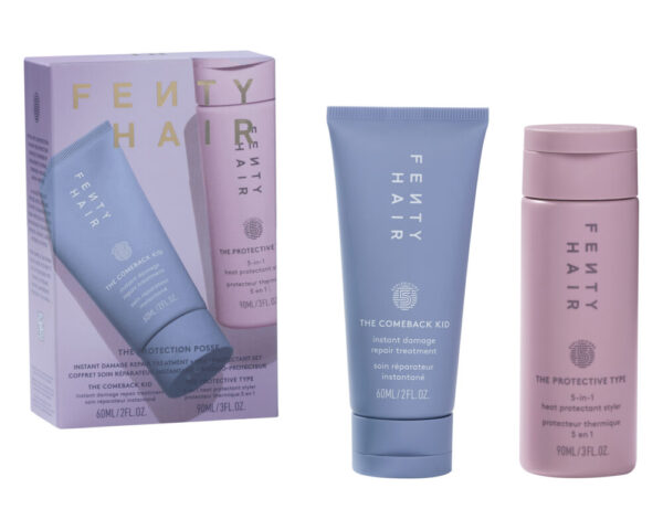 Fenty Beauty by Rihanna The Protection Posse Instant Damage Repair Treatment + Heat Protectant Set holidazaze collection 2024 blingingbeauty.com gift guide