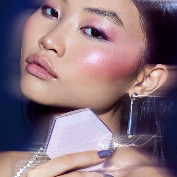 Model wearing The Diamond Bomb Capsule Collection Diamond Bomb All-Over Diamond Veil in Pink Ice