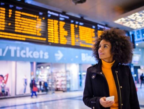 Back Woman Traveling in airport